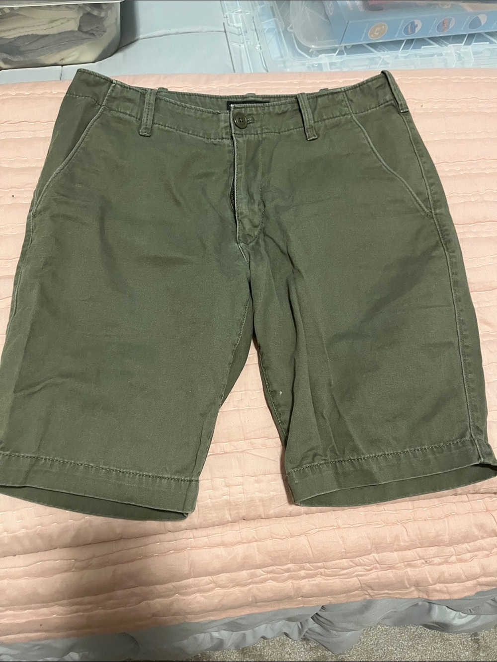 Express Men's Olive Green Flat-Front Shorts